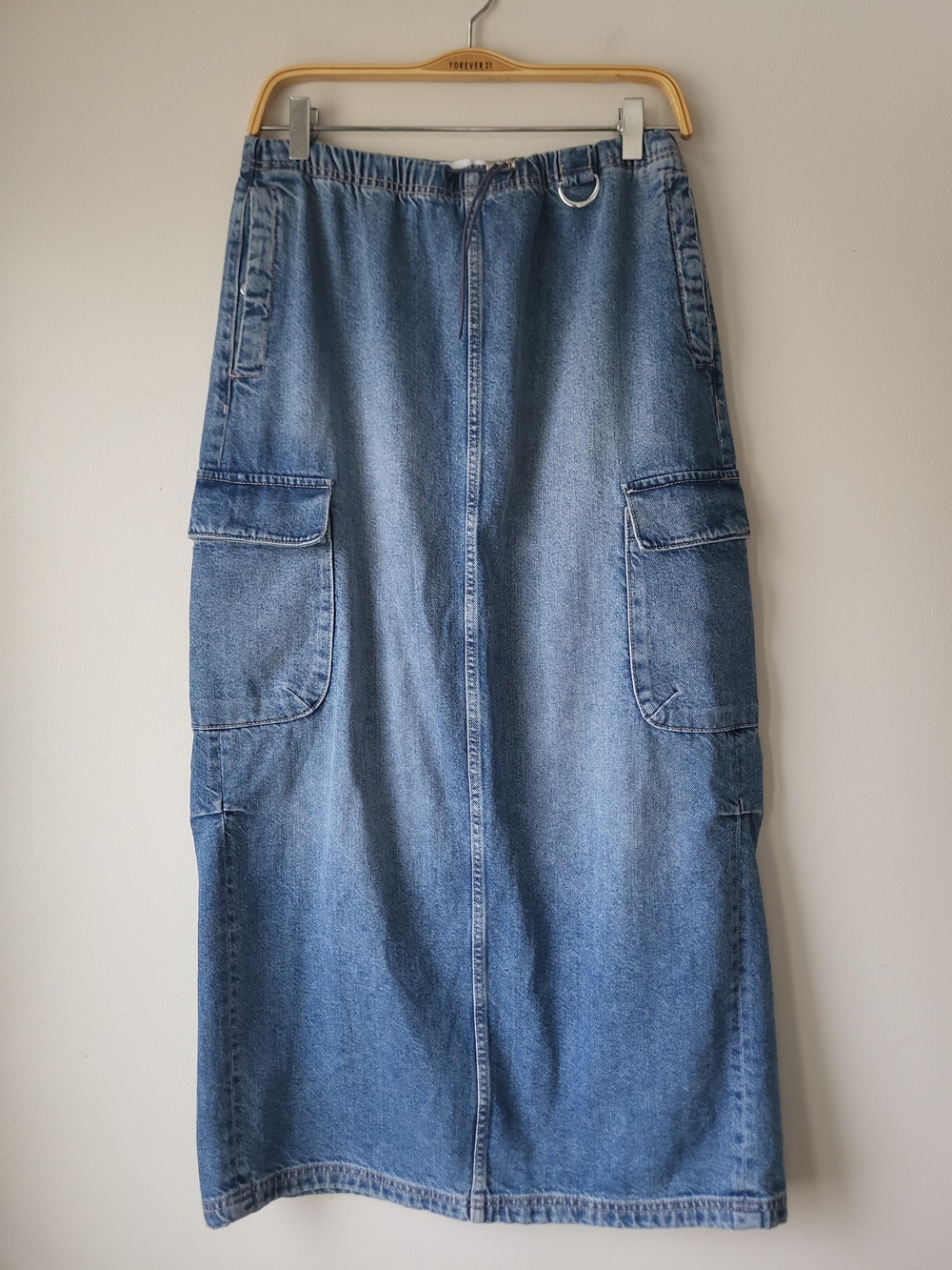 Zara Classic Capsule Scandi Girl Light Blue Denim Cargo Maxi Skirt